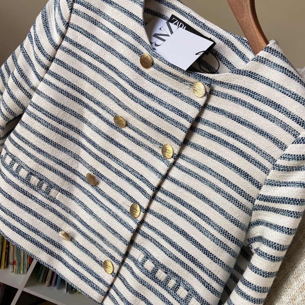 ZARA striped textured cropped blazer blogger favorite - Picture 7 of 10